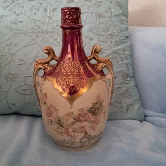 Antique Red & Gold 1891 Royal Saxe Erdmann Schlegelmilch Double Handled Vase - Picture 7 of 16